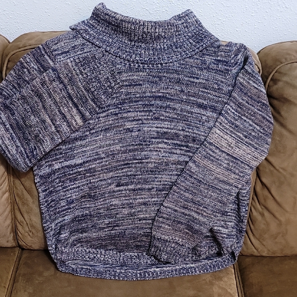JEANNE PIERRE Blue and Gray Turtleneck Sweater